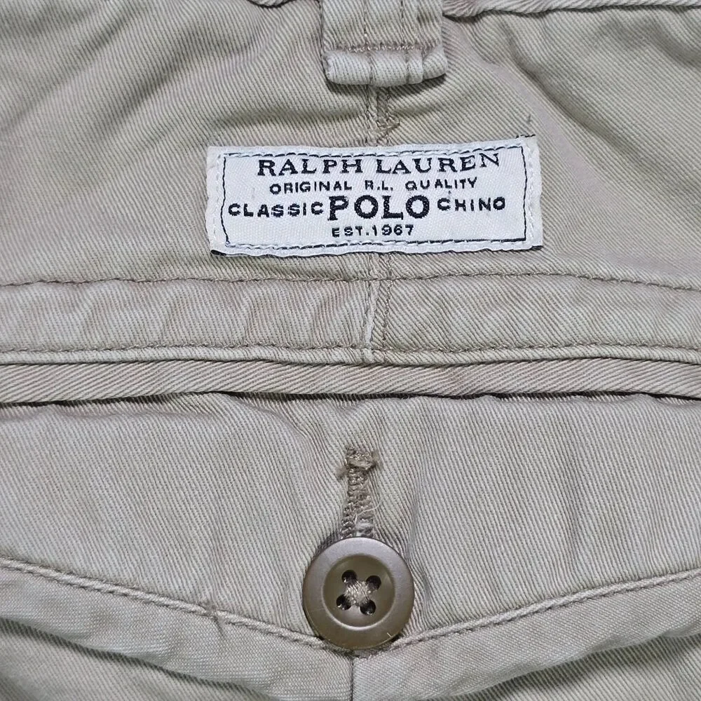 Polo Ralph Lauren Beige Cargo Shorts Men's Size 40 Pockets Belt Loops Outdoor